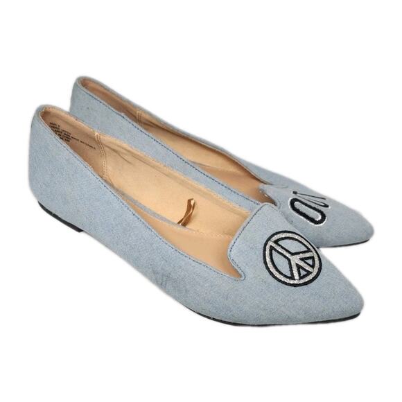 Peace Sign + Out Women's Flats Size 9 Slip Ons Low Heel Slides Hippie Hobo - Picture 3 of 10